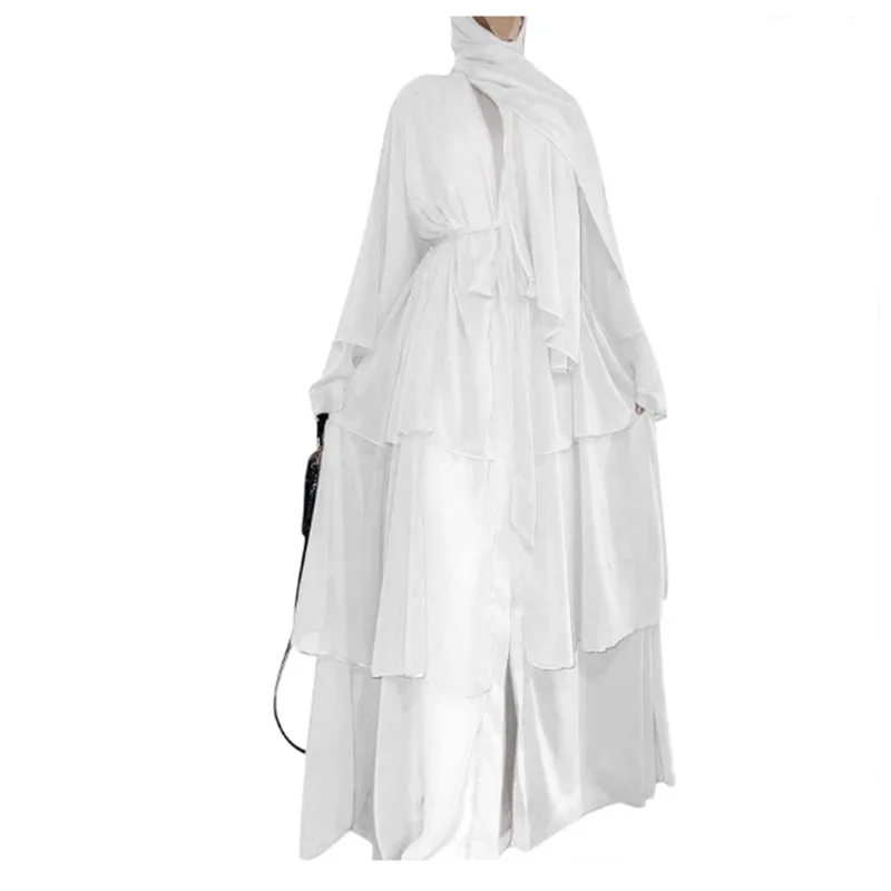 2024 summer new fashion patchwork three-layer chiffon flared sleeves flowing cardigan dress robe 5