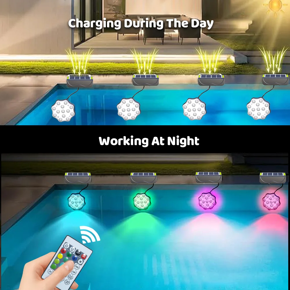 Solar Submersible Pool LED Lights with Remote 4