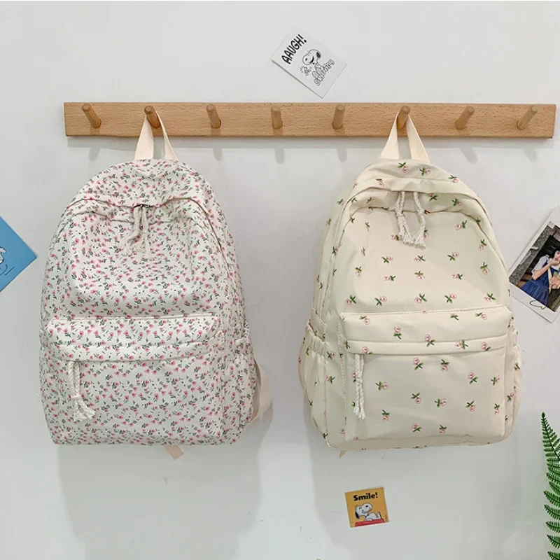 Korean Flower Svhool Bags for Students Teenager Large Capacity Waterproof Nylon Rucksack Books Stationery Organizer Backpack Bag
