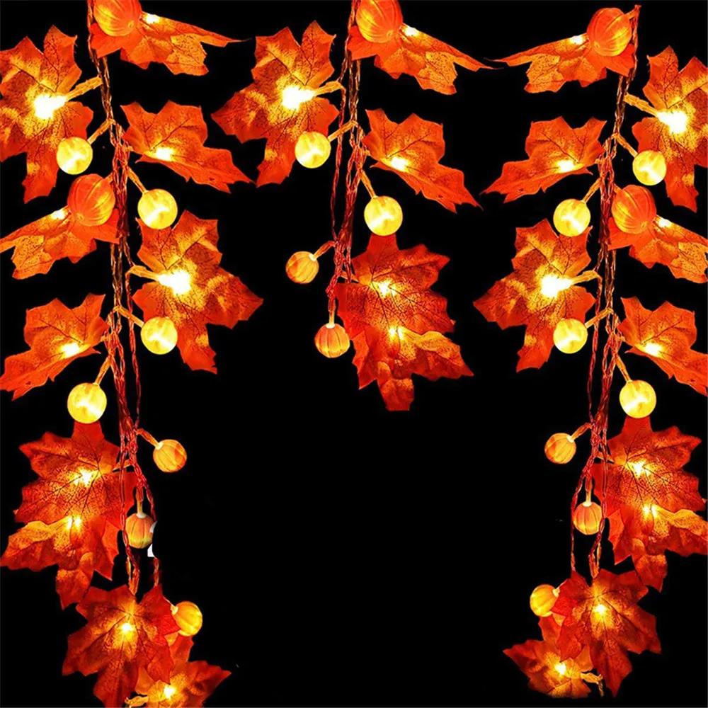 

3M 20 String Lights Maple Leaves 3D Pumpkin Garland Led Fairy Lights For Christmas Party Outdoor Garden Decoration Lamp Light