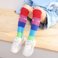 Spring Autumn Girls Cotton Ankle Short Lovely Socks Rainbow Multicolor Kids Children Knee High Legwarmers Infant Baby Freeship 4