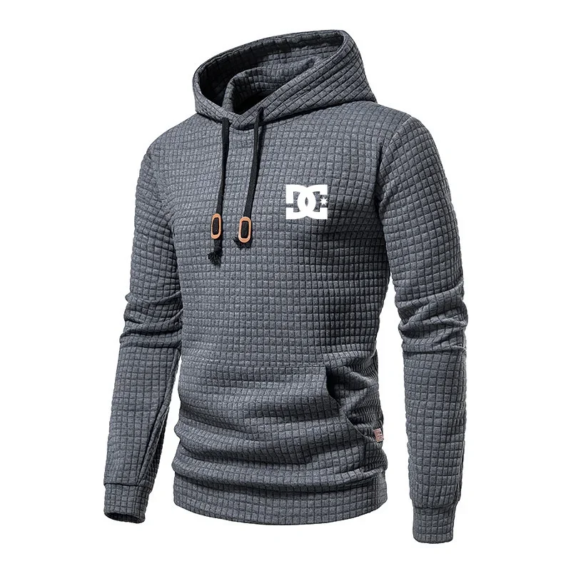 2025 New Spring and Autumn Europe men DC letters printed casual large pocket hoodie jumper small plaid jacquard plus size hoodie 6