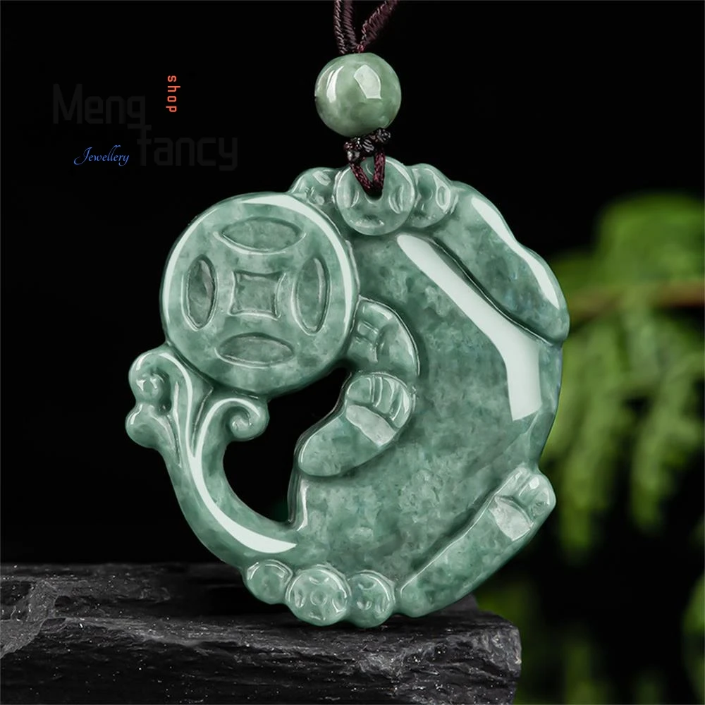 Natural A-goods Jadeite Wealth Inviting Ruyi Pixiu Icy Jade Pendant Exquisite Mascots Fashion Jewelry Holiday Gift