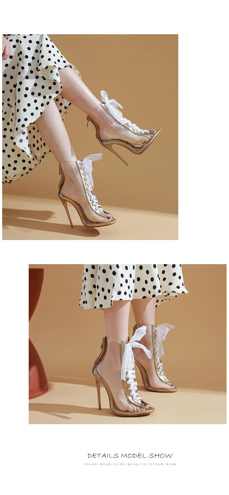 Transparente Rote, Schwarze und Weiße Spitze Peeptoe-Stiefeletten für Damen, Elegant und Sexy für Partys, 12cm Stilettoabsatz, 2026 Frühling/Sommer Neuestes Modell, Größen 45, 46, 47, Übergröße, Modisches Accessoire, Sandalen in Rot, Schwarz, Weiß, Schleifendesign, Reißverschluss, Designer-Stil – Detail 5