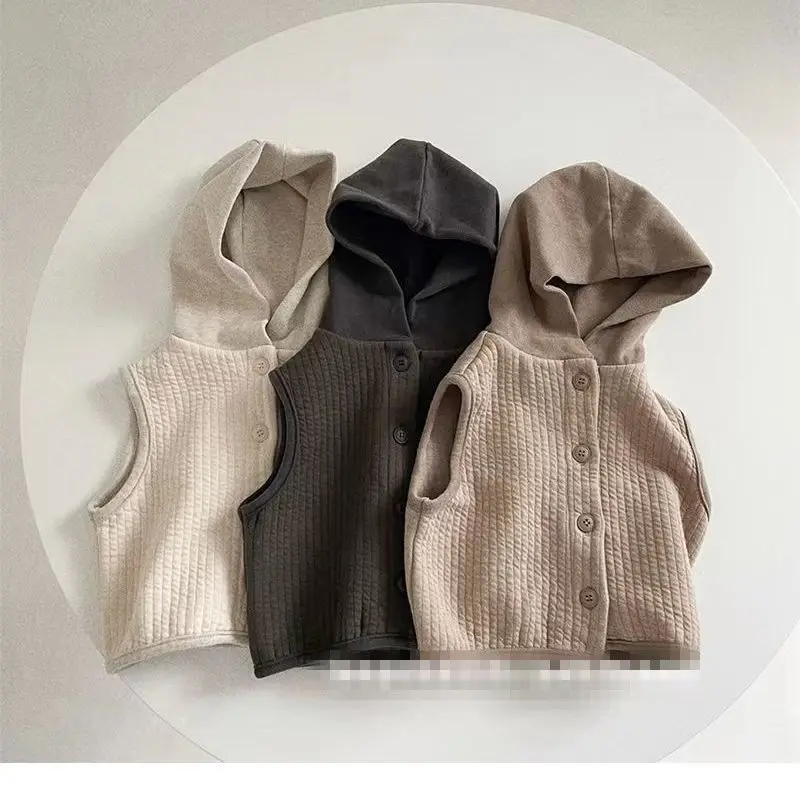 4123C Children's Clothes Hooded Vest Autumn Spring Simple Fashionable Boy's Vest Hooded Coat 1-7Year Kid's Waistcoat