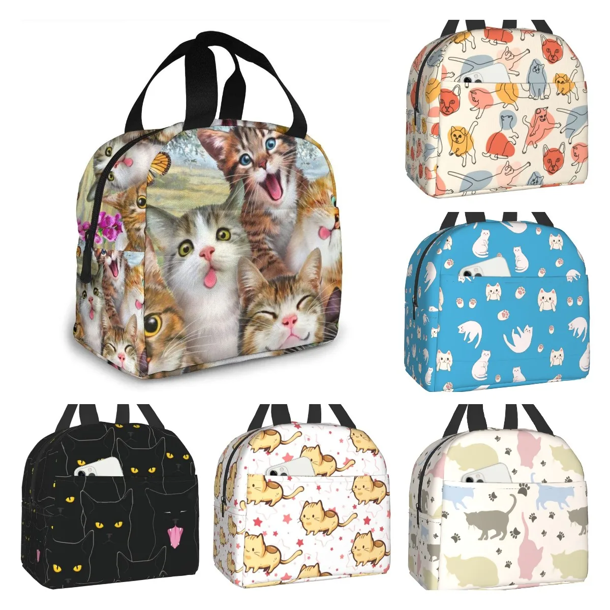 

Funny Cute Cats Insulated Lunch Bag Portable Thermal Cooler Box Reusable Picnic Tote Bento Bag for Women Kids Work School Travel