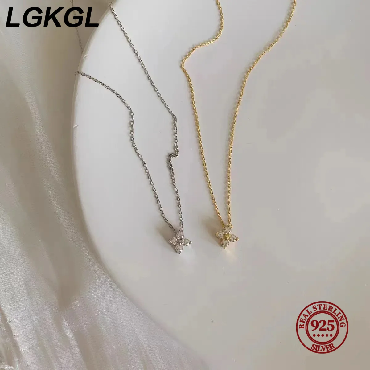 Silver necklace S925 sterling silver plated 18K gold set zircon female