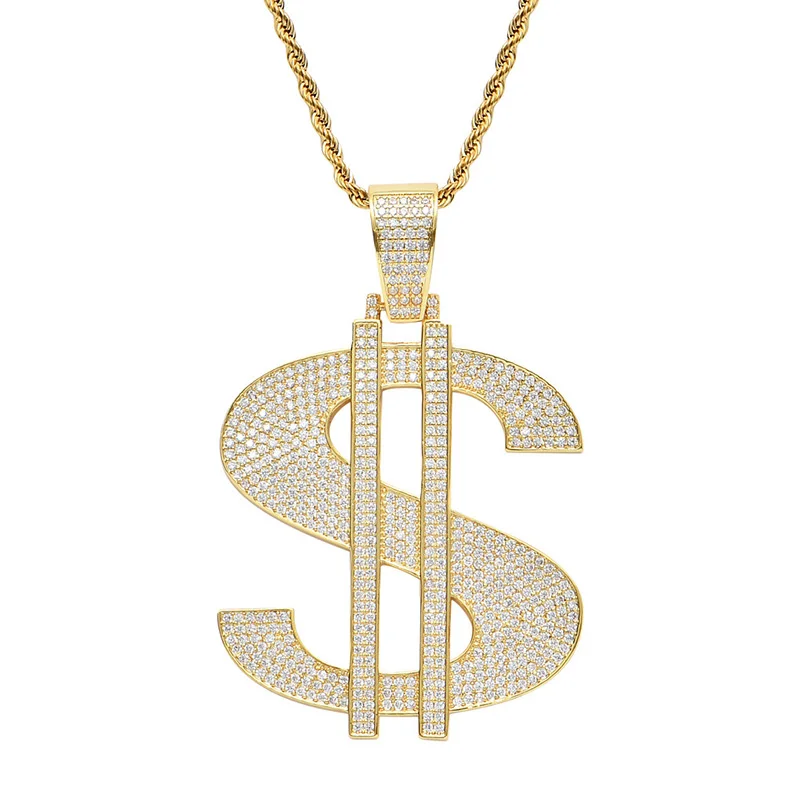 

Hip Hop AAA CZ Stone Paved Bling Iced Out Big Size Dollars Money Sign Pendants Necklace for Men Rapper Jewelry Drop Shipping