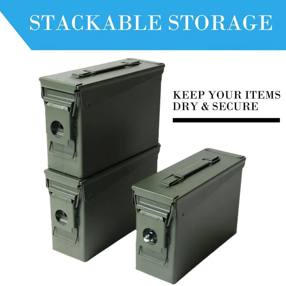 

Top 30 Cal Metal Ammo Case Can Military and Army Solid Steel Holder Box for Long-Term Shotgun Rifle Nerf Gun Ammo Storage