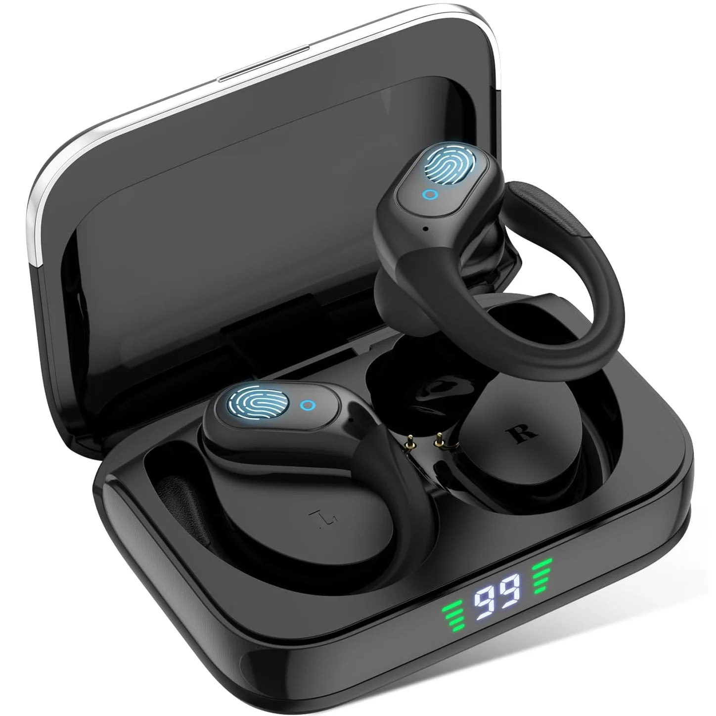  NC TWS - Auriculares Bluetooth 5.1 de 3500 mAh, caja de carga  inalámbrica, 9D, estéreo, deportivos, impermeables, con micrófono (negro-B)  : Electrónica