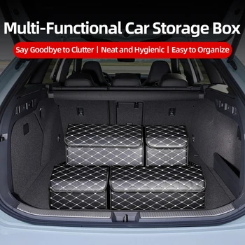 Organizer per Bagagliaio Auto, Grande Capacità, Multiuso, Borsa Portaoggetti, Pieghevole in Pelle per Emergenze