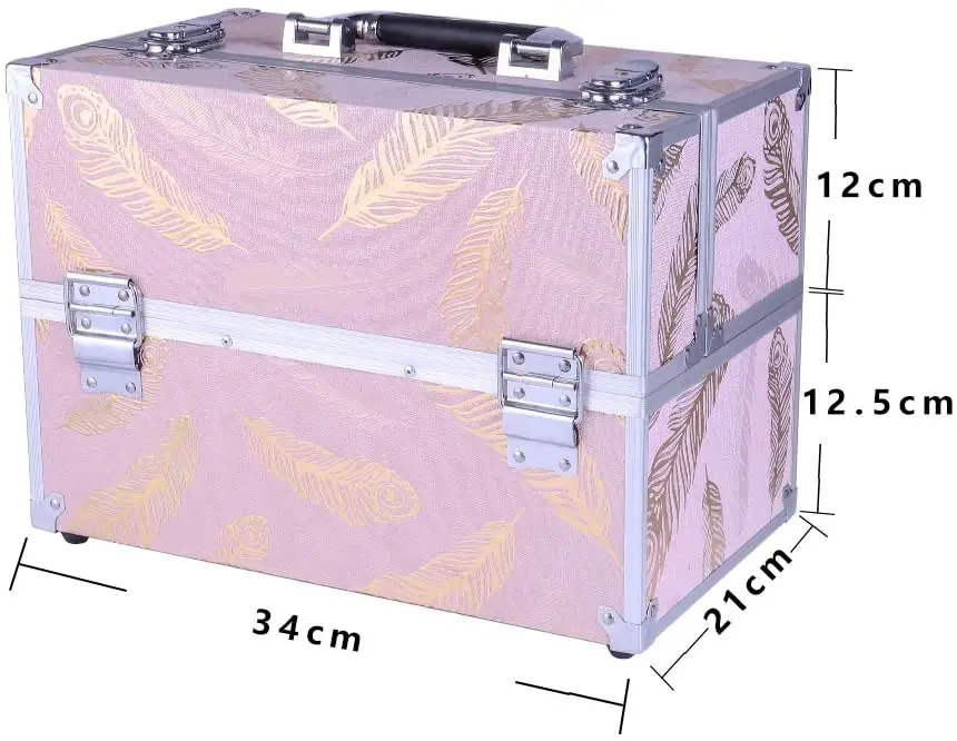 

Glow Professional Vanity Case Makeup Jewellery Nail Polish Beauty Box Beauty Accessories Storage Case Pink Golden Leaves