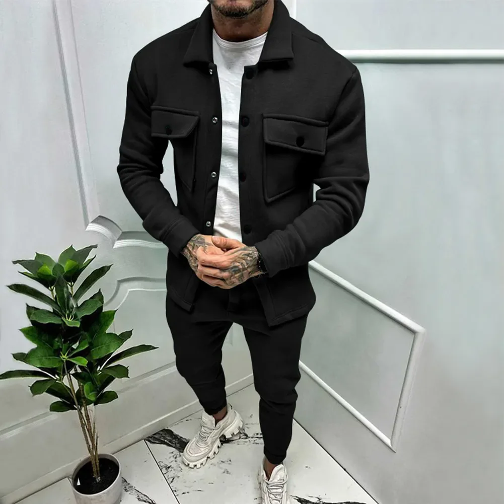 Men Autumn Winter Long Sleeved Suede Tracksuits 2 Piece Outfit Sweat Suit Casual Jogging Suits Athletic Set Solid Jacket Pants