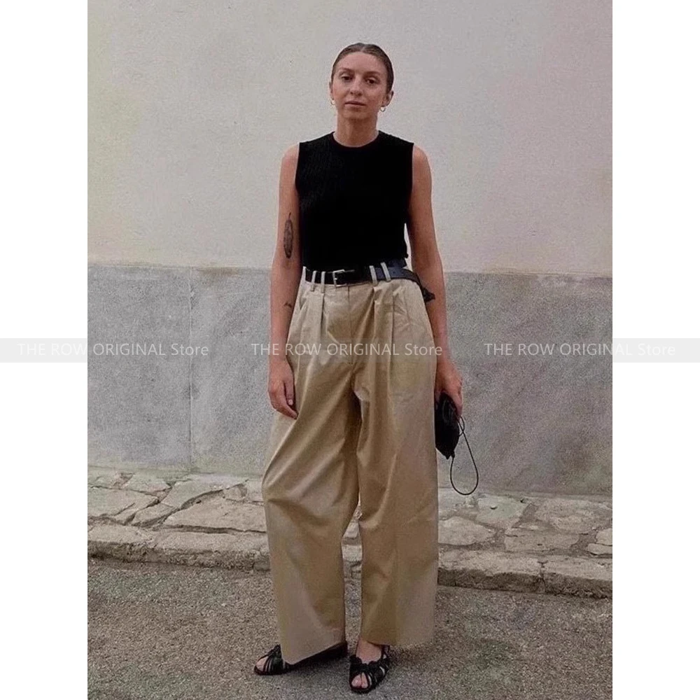 

New versatile cotton casual trousers women high waisted thin wide leg trousers loose silhouette straight trousers