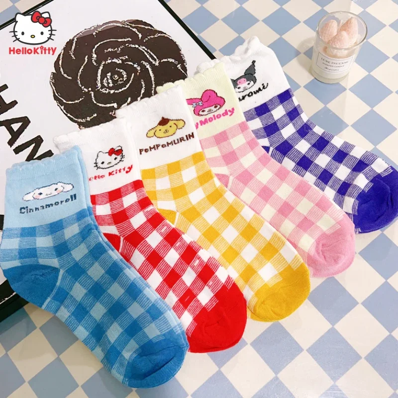 

Kawaii Sanrio Hello Kitty Cinnamoroll Children Socks Anime Kuromi Casual Breathable Sweatproof and Anti-Odor Girl Mid-calf Socks