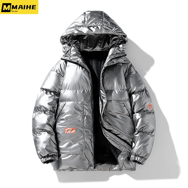 8XL plus-size bright parka for men Thickened waterproof hooded Jacket Retro Fashion Winter Warm coat for men hip hop street wear