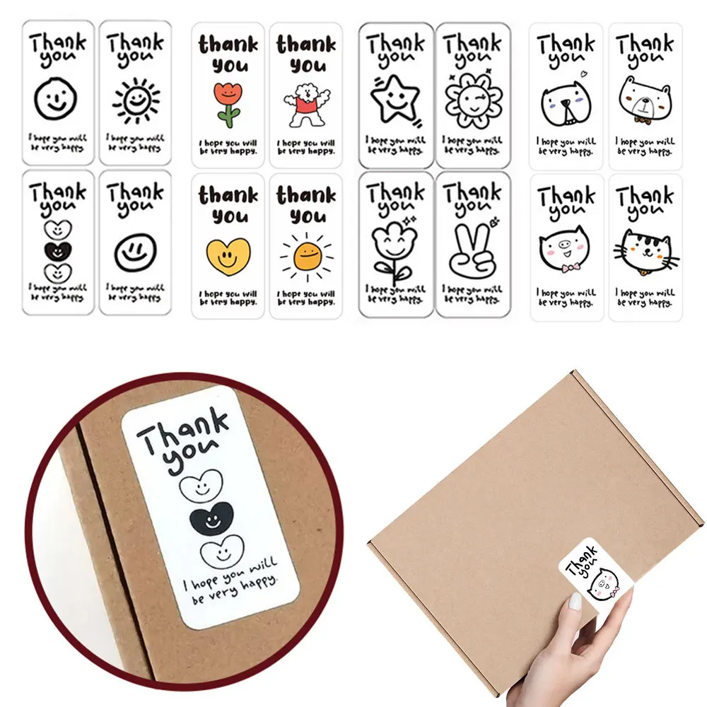 100pcs 3*6cm Thank you Adhesive Stickers Sun Flower Sealing Label for Small Business Gift Packing Stickers Lable Decoration