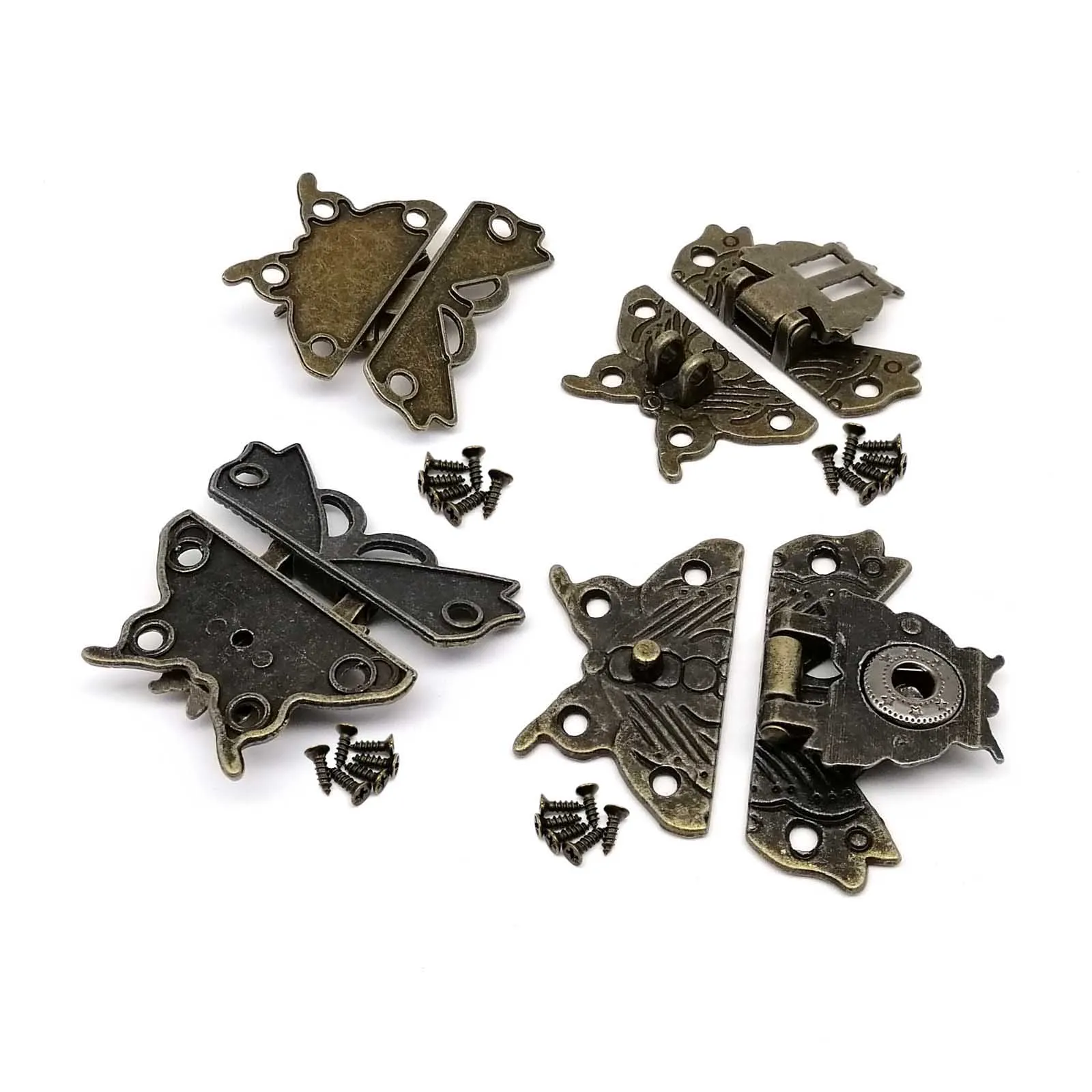 Decorative Latches Vintage Antique Brass Bronze Decorative DIY Butterfly Shape Wooden Jewelry Chest Toggle Wine Box Latch Gift Case Hasp Lock Clasp