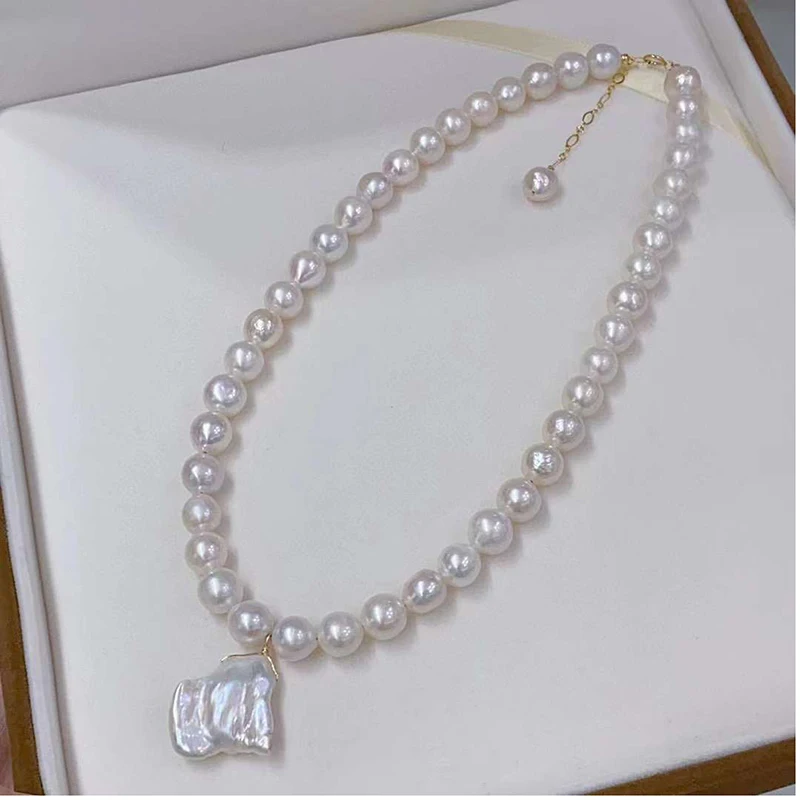

SGARIT Concise Pearl Clavicular Chain Natural Freshwater Pearl Pendant Handmade Woven Pearl Necklace for Woman Fine Jewelry