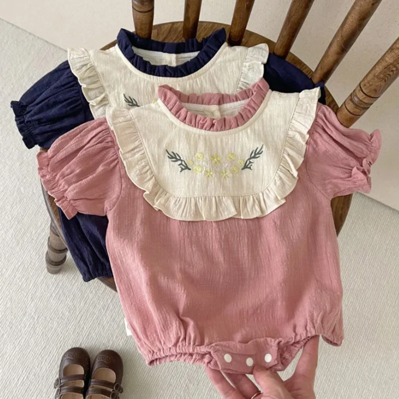 

Newborn Baby Girl Romper Short Sleeved Cotton Flower Embroidery Infant Baby Girls Jumpsuit Children Clothing For Summer