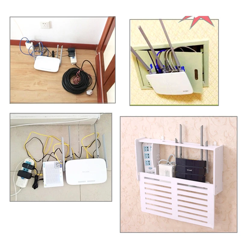 

Cable Router Shelf Wall Attachment Accessory Tool Gear Holder Storage Box Living room Bedroom Hanging Bracket Wood