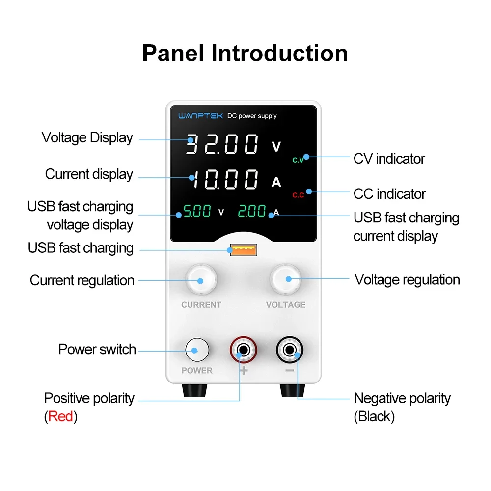 Wanptek Laboratory Power Supply 30V 5A 30V 10A 60V 5A 120V 3A Encoder Adjustment with USB Fast Charging Lab DC Power Supply