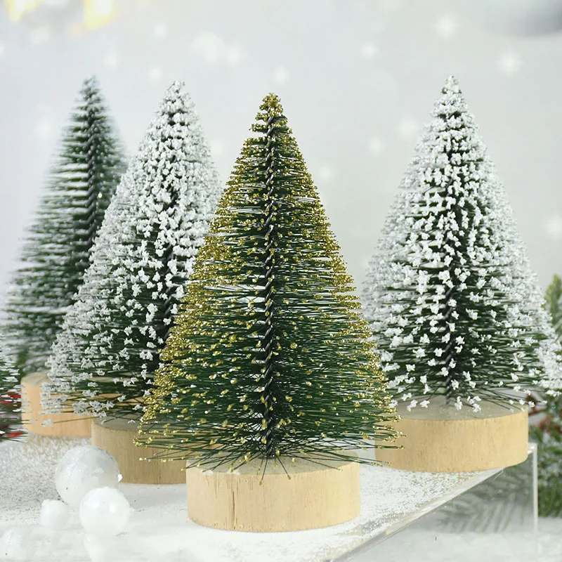 

Mini Christmas Tree Gold Green Small Pine Tree Sisal Silk Cedar Desktop Decorative for Christmas New Year Party Ornament Navidad