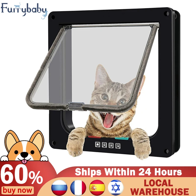 gatera gato anti gatos, puerta para perro, gateras para gatos para puerta,  gatera Puerta de plástico ABS para mascotas, de 4 vías solapa con cerradura