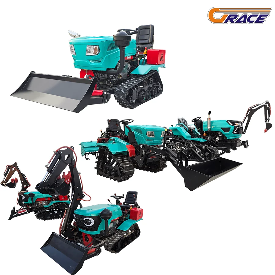 5-in-1-Maschine, weit verbreitete landwirtschaftliche Maschinen, kleine Reisfarmausrüstung, Mini-Raupentraktor mit Bagger