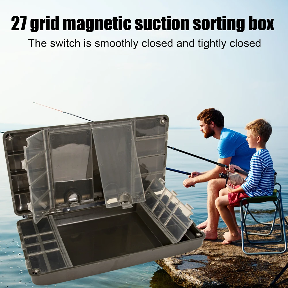 Carp Fishing Organizer Box Portable Fishing Tackle Storage Organizer 27 Grid Magnetic Multipurpose Compartments Pesca Tool