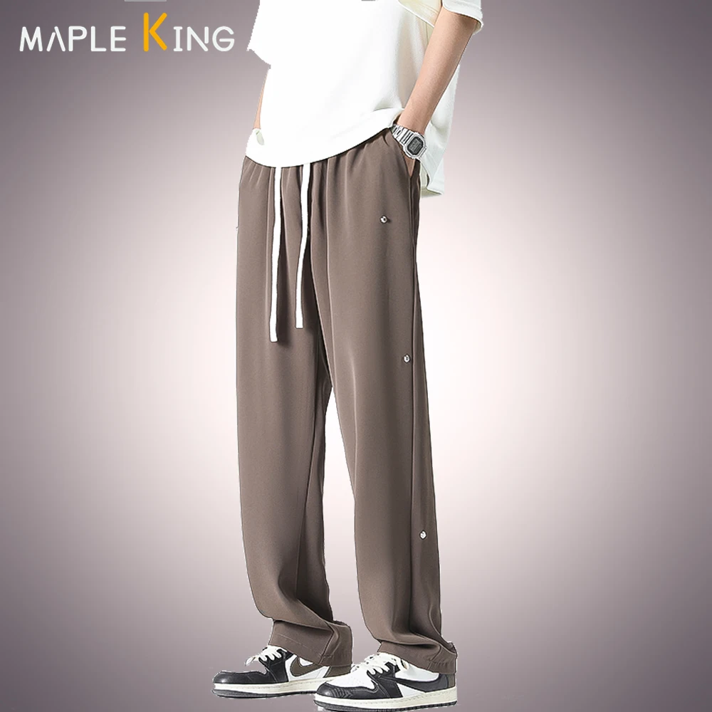 

Брюки мужские прямые из вискозы с заклепками, повседневные модные штаны свободного покроя в стиле хип-хоп, модная уличная одежда, большие размеры