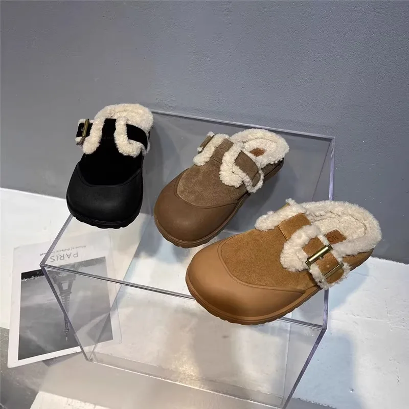 

Shoes Cover Toe Ladies' Slippers Luxury Slides Fur Flip Flops Slipers Women Flock Low Designer Plush 2023 Flat Genuine Leather R