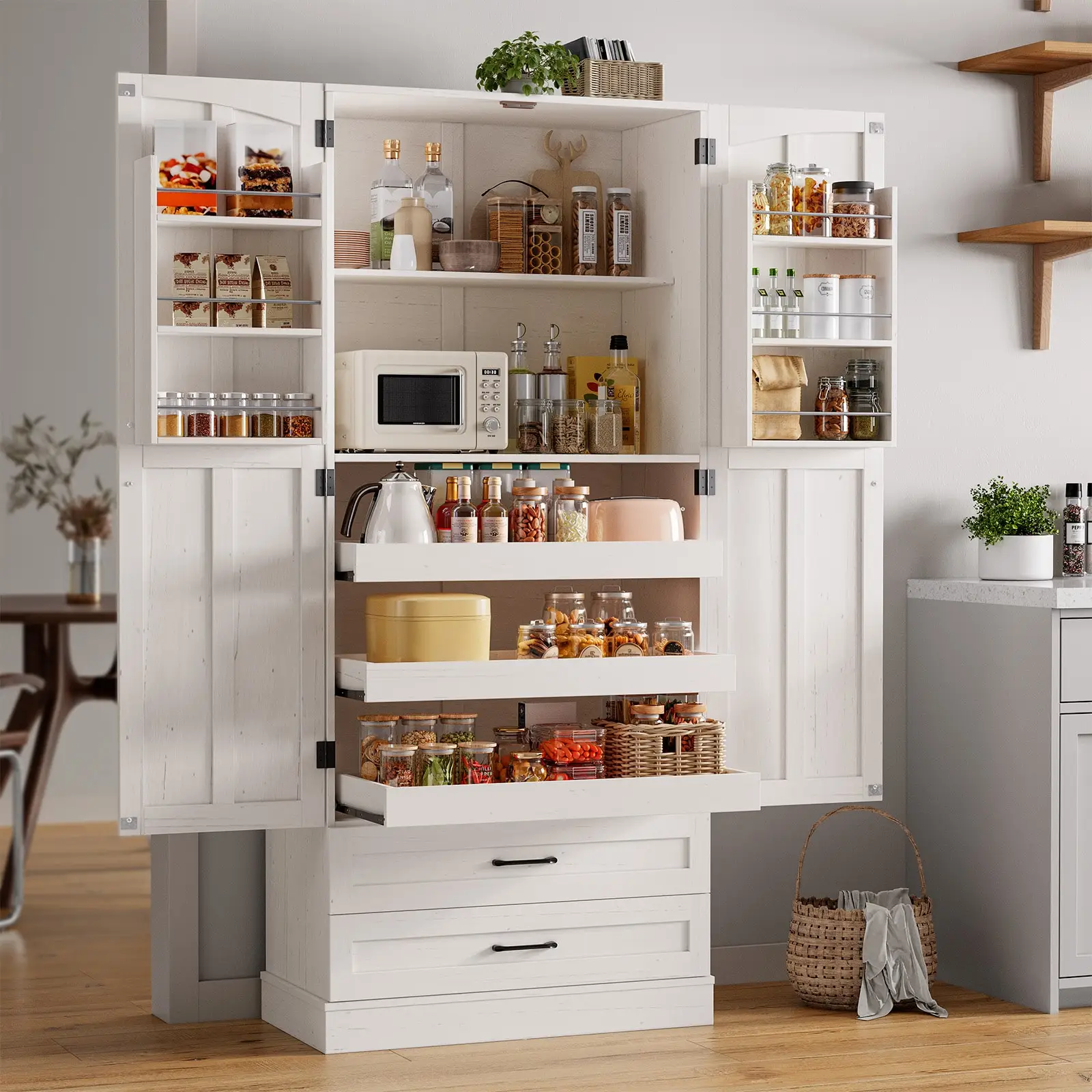 6 Door Kitchen Pantry Cabinet Pantry Storage Cabinet with Shelves, 71" Tall Farmhouse Freestanding Pantry for Kitchen