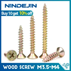 Yellow Zinc Plated Self - Tapping Cross Flat Head Wood Screws for Cabinets and Fiberboard