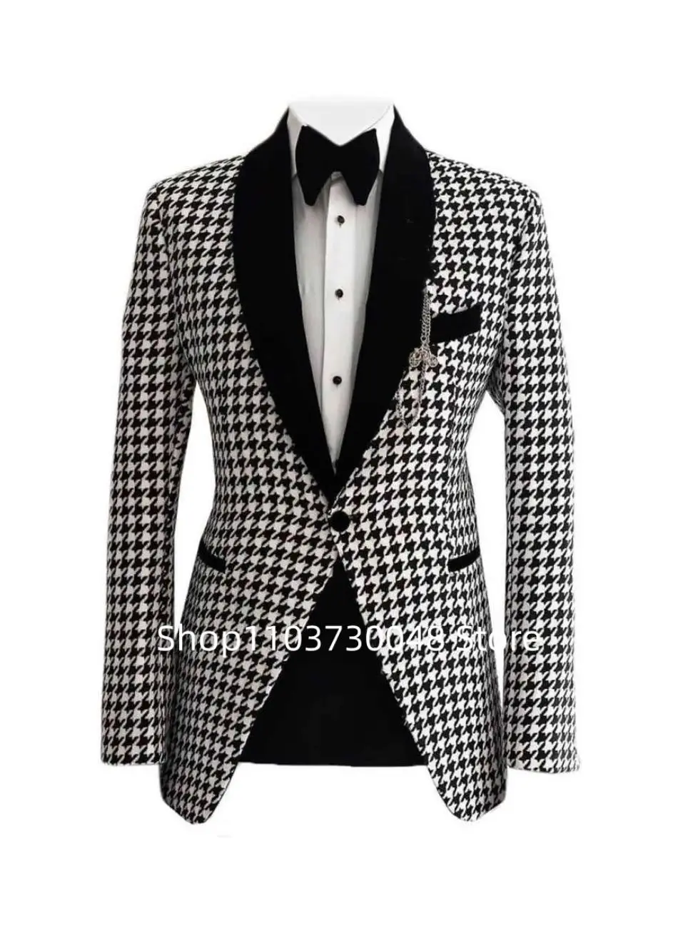 Casual Houndstooth Business Blazer for Men Plaid Shawl Lapel Suit Jacket Formal Male Fashion Men Suits Coat