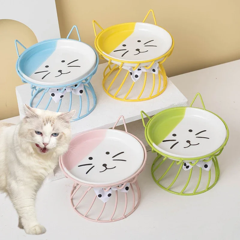 

Миска для кошек керамическая с защитой от высоких ног и шеи, тарелка для еды с мелким отверстием, миска большого размера для еды для домашних животных, специальная миска для закусок с плоским лицом