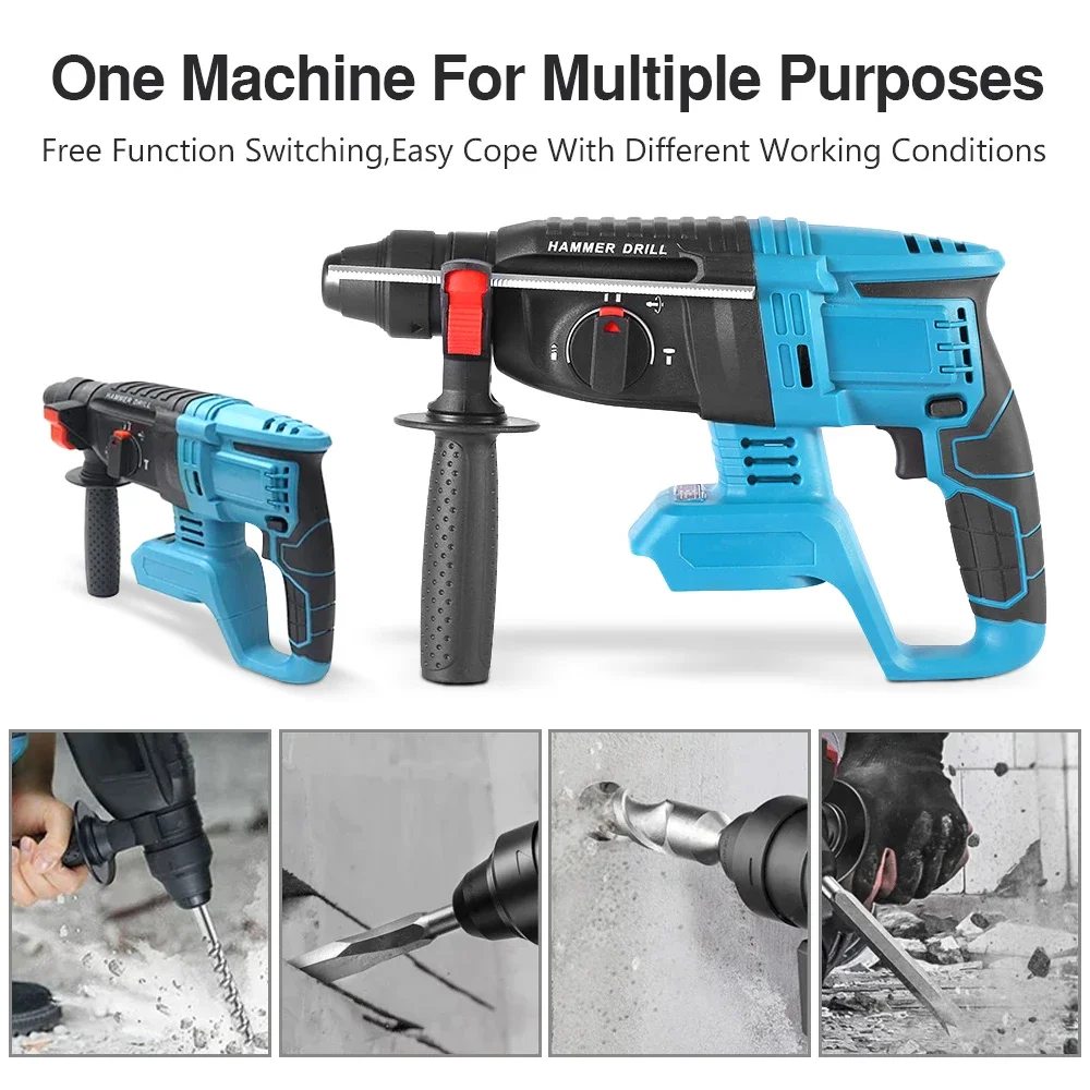 Electric Brushless Hammer Drill 25mm Cordless Rotary Hammer Drill Rechargeable Multi-function Power Tools for Makita 18V Battery 2