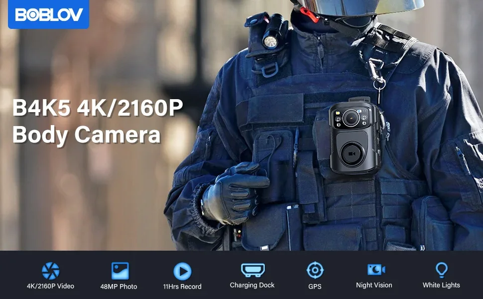 4K Body Camera IP68 GPS Bodycam 128GB & Charging Dock