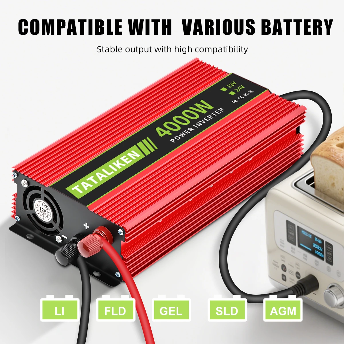인버터 DC12V/24V AC 110V/220V 60HZ 변형 웨이브 인버터 4000W 태양열 자동차 전력 변환기, 브라질 소켓