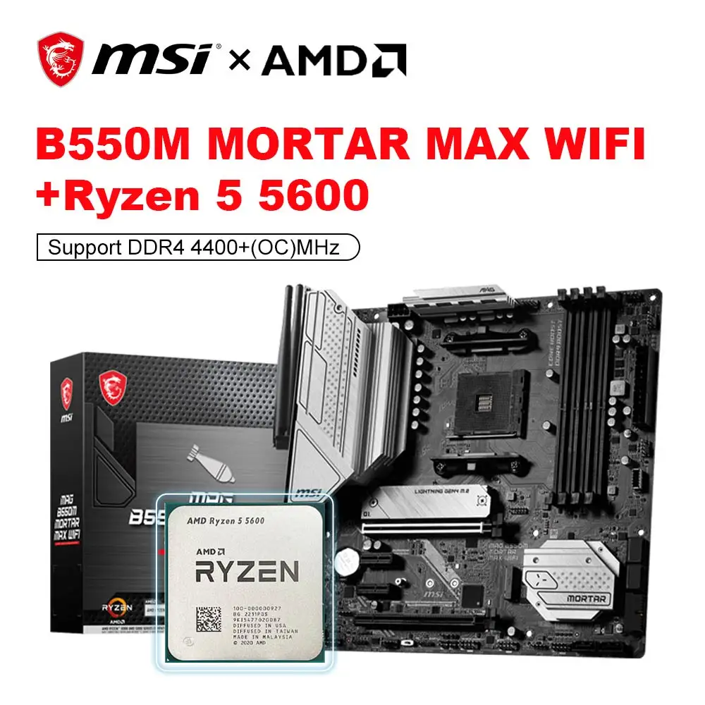 Msi New Mag B550M Mortaio Max Wifi + Ryzen 5 5600 R5 5600 Cpu Processador Micro-Atx Amd B550M Scheda Madre Ddr4 128G Am4 Kit