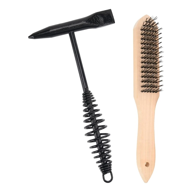 

Ручка с винтовой пружиной и щетка из стальной проволоки для очистки остатков сварки от шлака