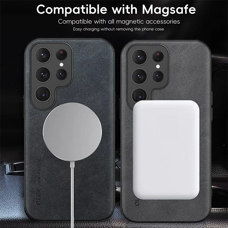 OLGE Sheepskin Vintage Magnetic Leather Phone Case with Magsafe Compatibility
