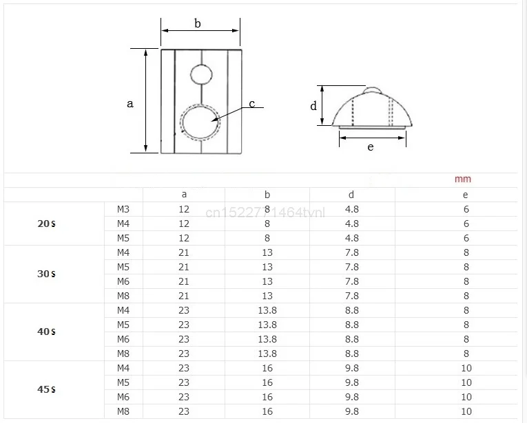 Description Picture 4 of item50/20pcs M3 M4 M5 M6 M8 Roll in Spring T-nut with Ball for Aluminum Extrusion with Profile 20/30/40/45 Series Aluminum Profile