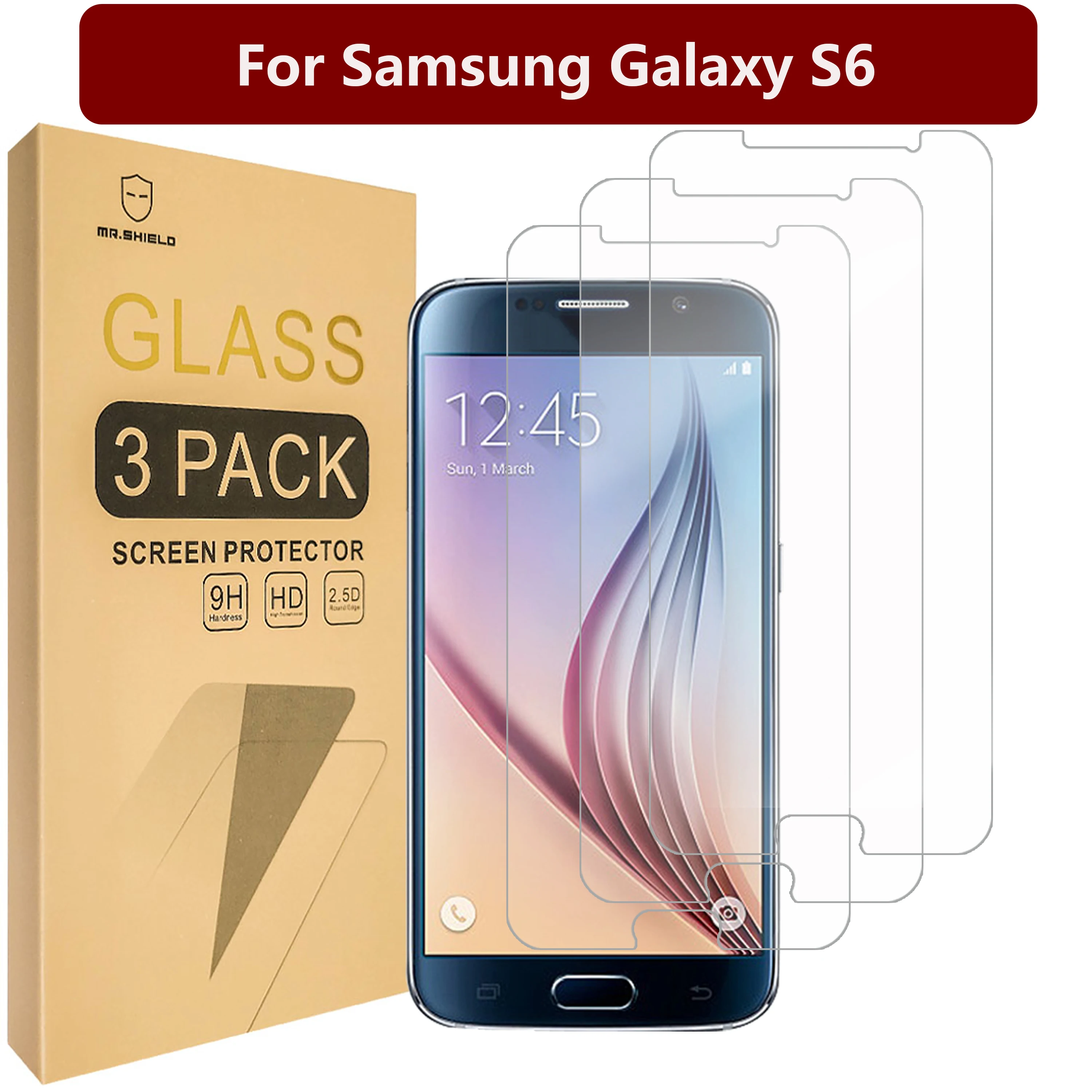 

Mr.Shield [3-Pack Designed for Samsung Galaxy S6 [Tempered Glass] [Japan Glass with 9H Hardness] Screen Protector