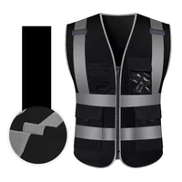 Black Reflective Work Vest with Pockets