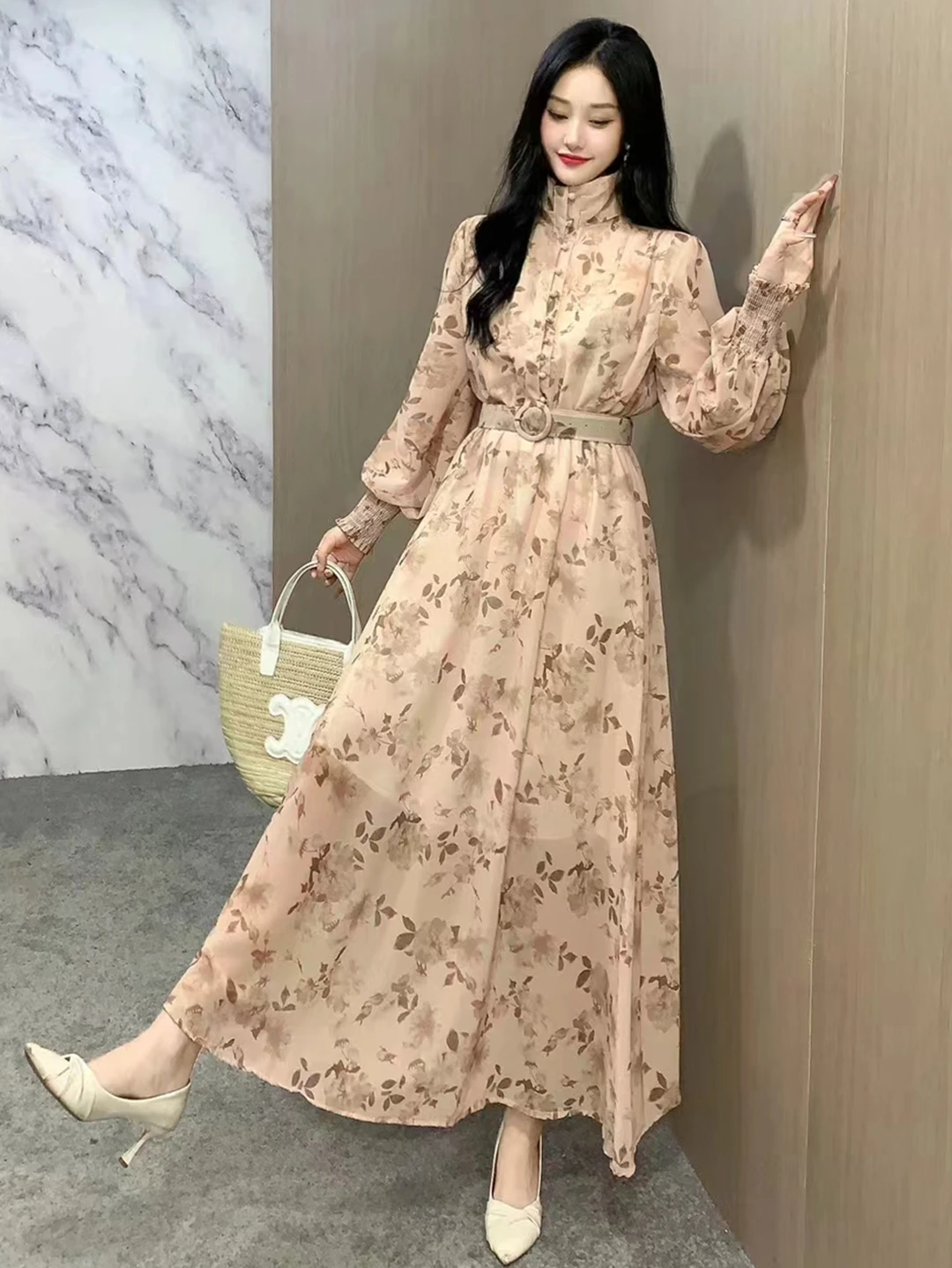 2024 New Spring Autumn Women Stand Collar Long Sleeve Belt