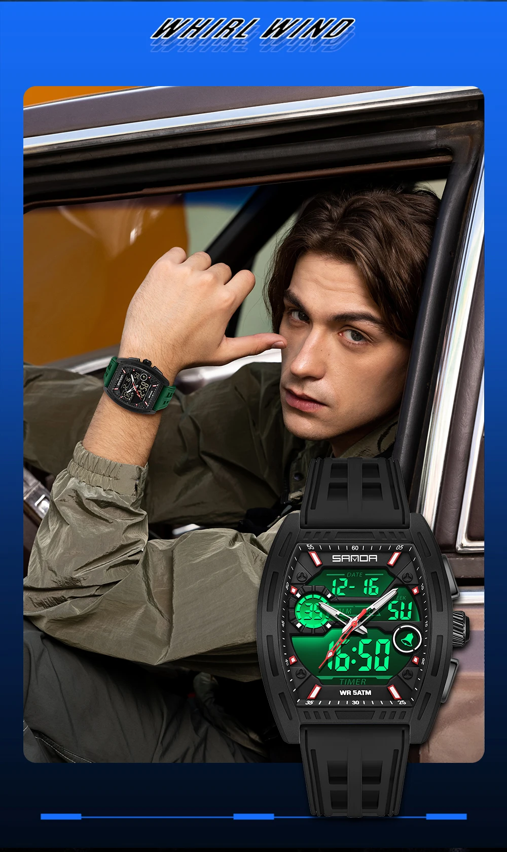Montre numérique pour homme, double affichage, calendrier, alarme lumineuse, compte à rebours, montre électronique tendance pour homme, Reloj Hombre_voghion.com