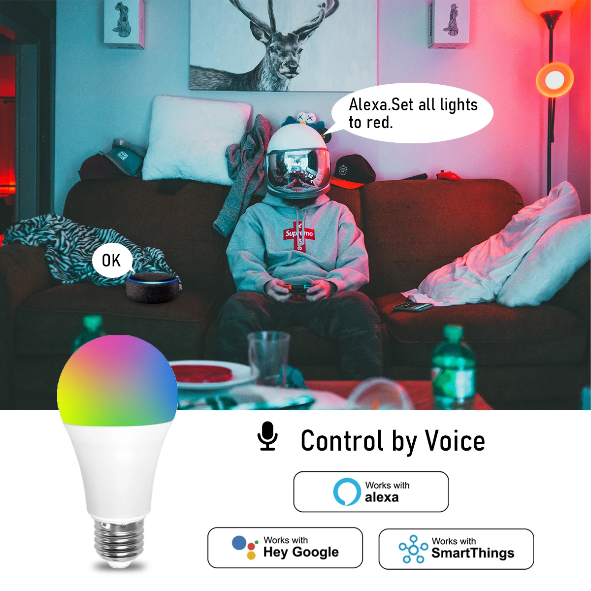 Tuya Led 조명 전구 RGB CW WW E27 B22 GU10 T37 Wifi 램프 Alexa 스마트 매입 형 110V 220V 호환 구글 어시스턴트 홈 인테리어, 집 꾸미기, 조명, 예쁜, 밝은, 잘 