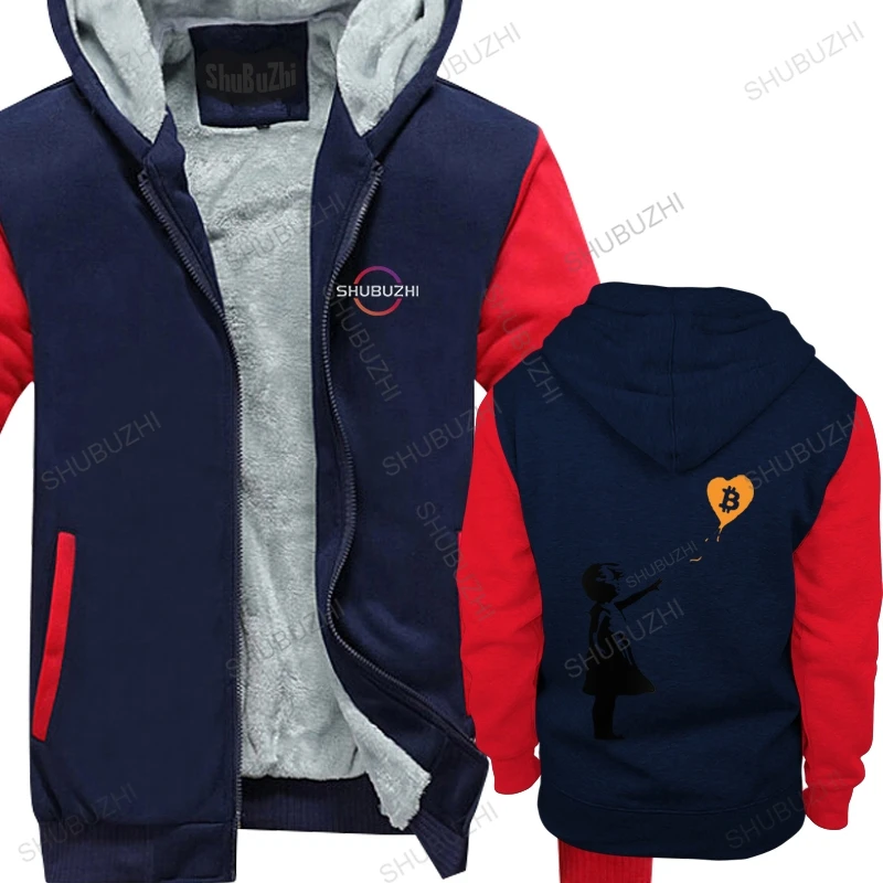 

Gorgeous Balloon Girl winter hoody Men Cotton hoodie Print Banksy Loves Bitcoin warm sweatshirt Fashion Streetwear hooded jacket