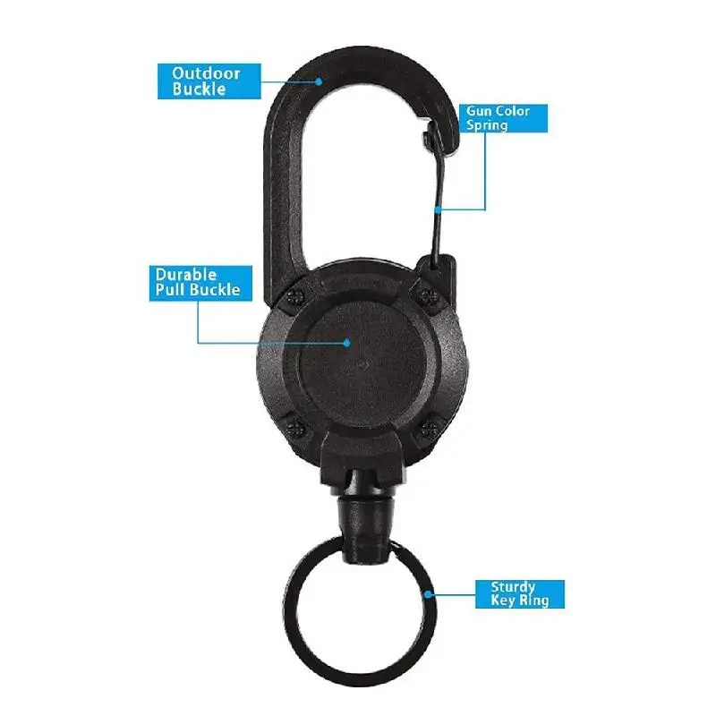 Heavy Duty Retractable Tether Pull Badges ID Holder 23.6in Cord Carabiner Keychain Buckle Key Holder Hold Multiple Tools Outdoor 6